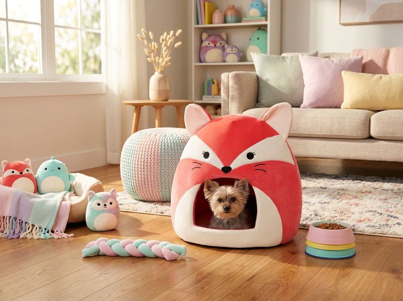Cat peeking out from inside the Fifi the Fox enclosed pet cave with orange dome exterior